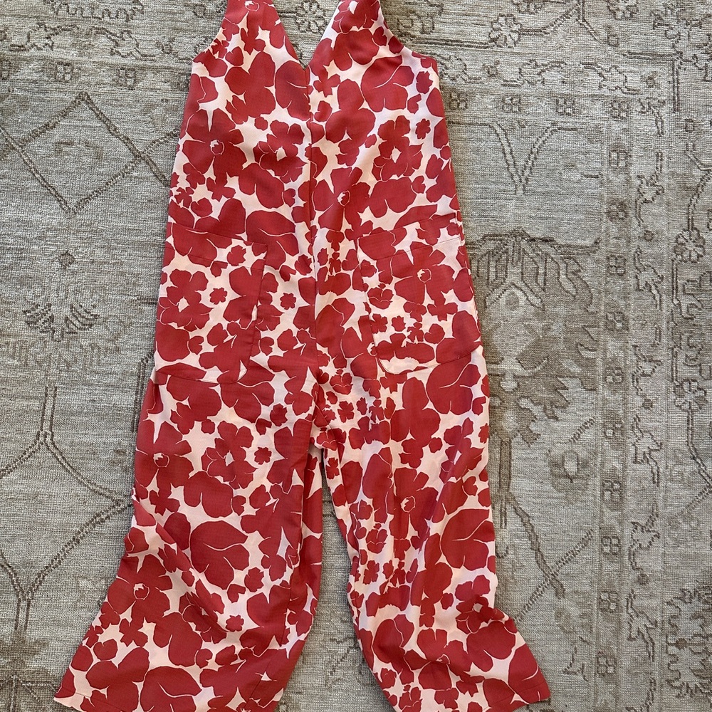 Hatch Red and White Jumpsuit with Bold Floral Design